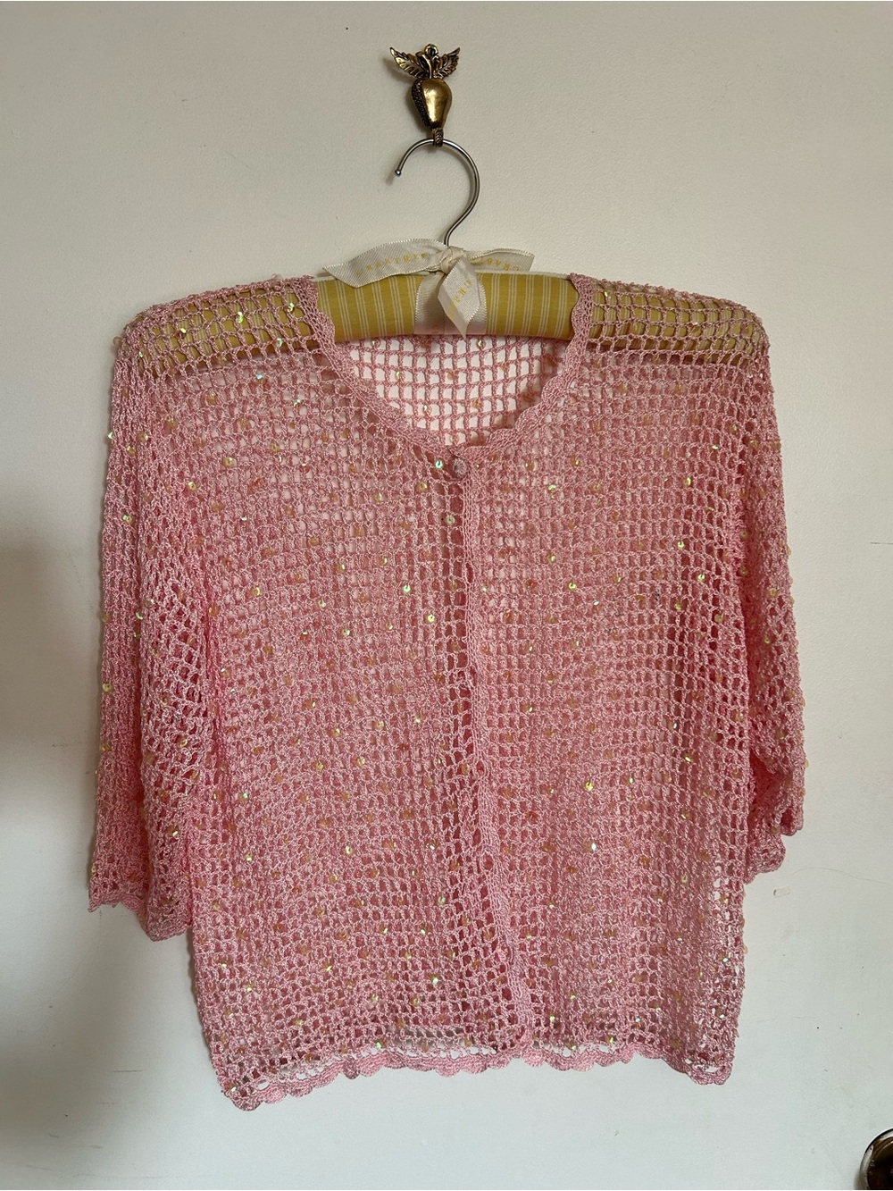 Y2K whimsical Pink Sequin short sleeve cardigan
